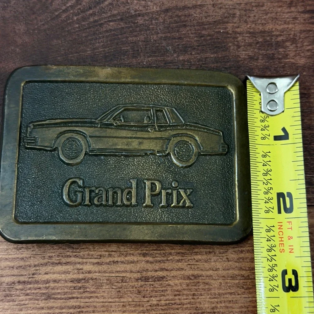Vintage Pontiac Grand Prix Car Belt Buckle Brass Tone Rectangular Automotive